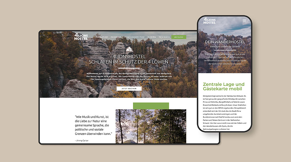 Website von 4LIONSHOSTEL auf zwei verschiedenen Bildschirmen